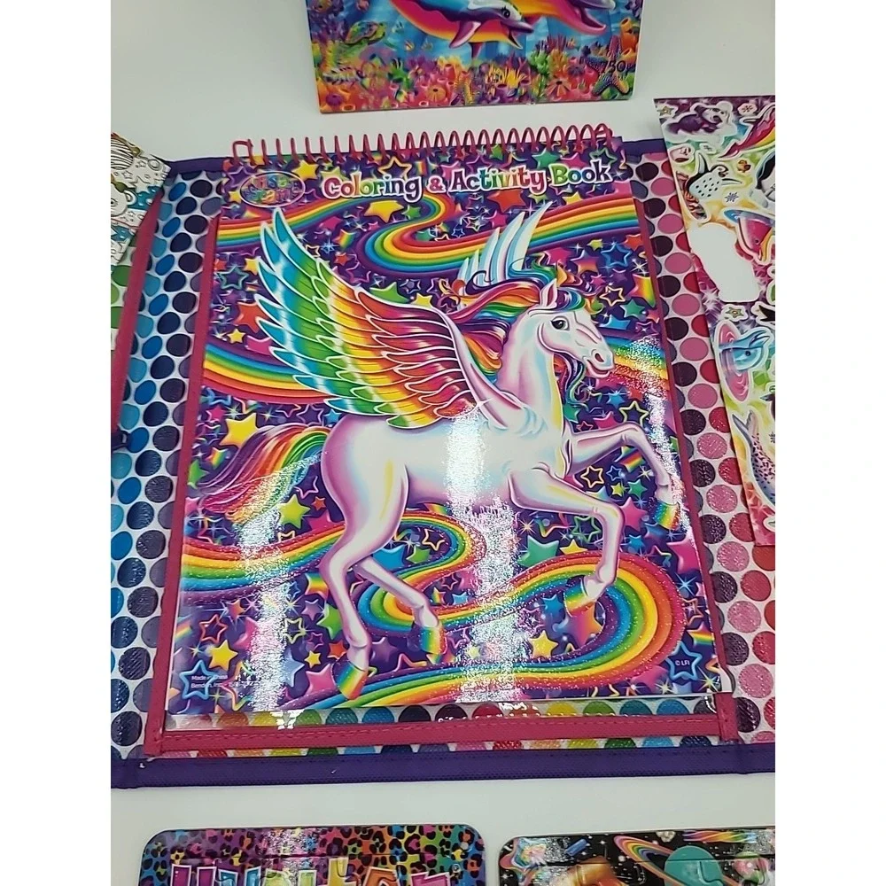 2022 Lisa Frank Tri-fold Case Puzzles Stickers Coloring Book Set‎ Lot